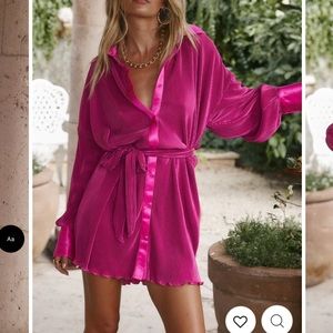 12th Tribe CARA FUCHSIA PLISSE MINI DRESS
